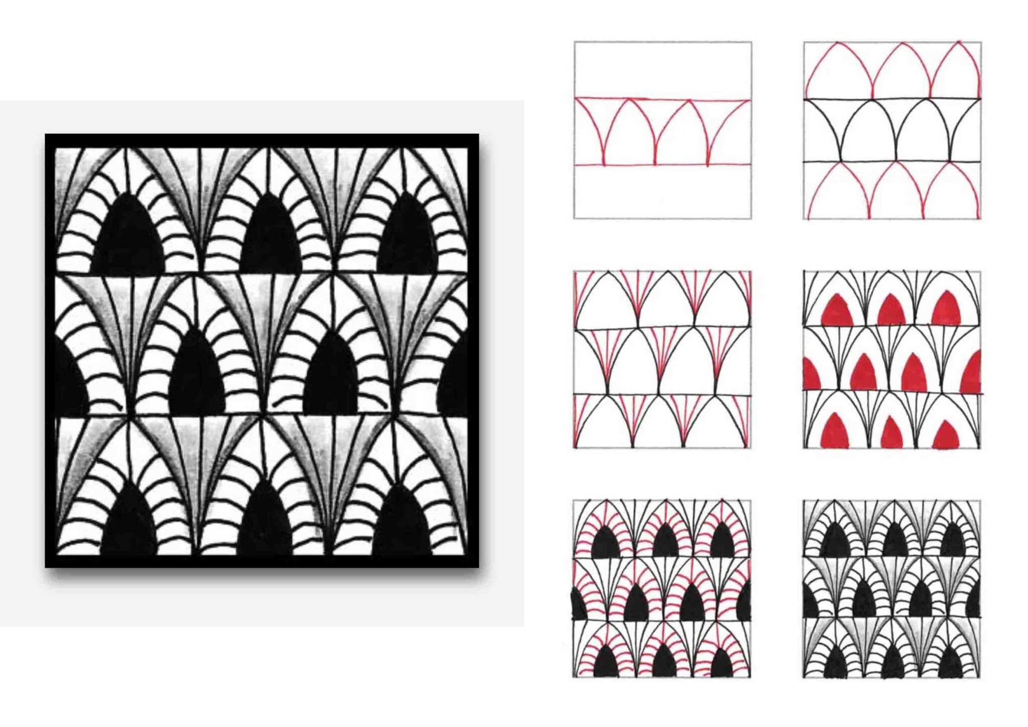 Simple step by step Zentangle patterns.