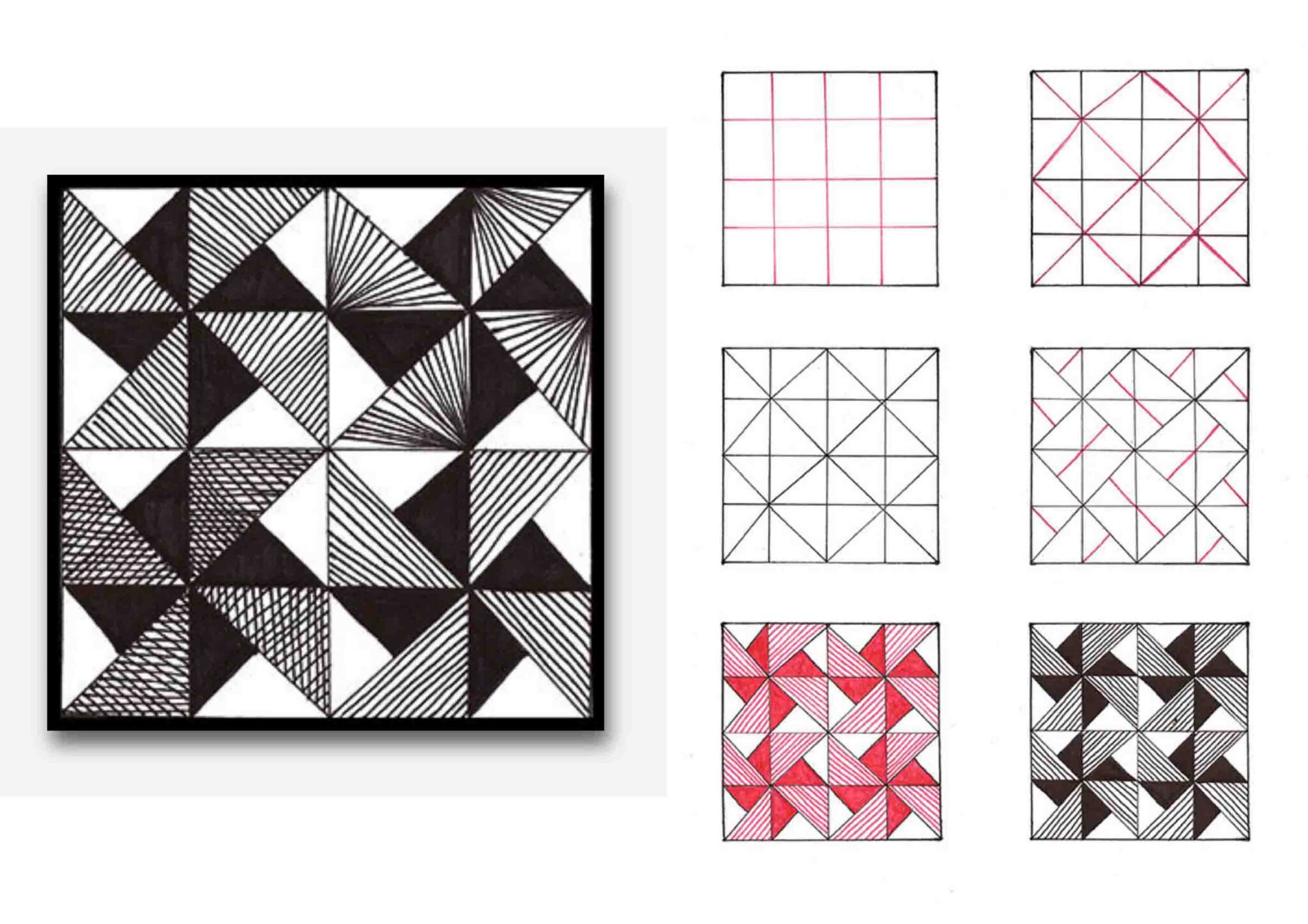 Simple step by step Zentangle patterns.
