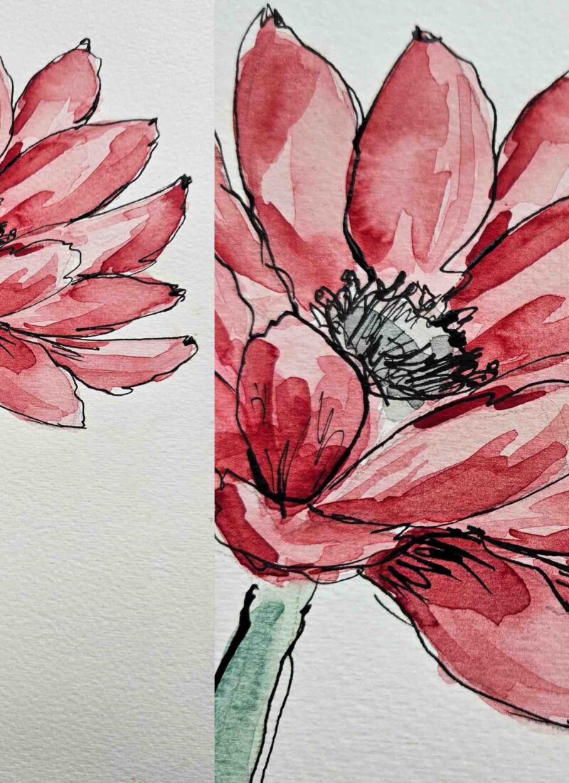 Easy Step by Step Watercolor Flower Painting With Ink.